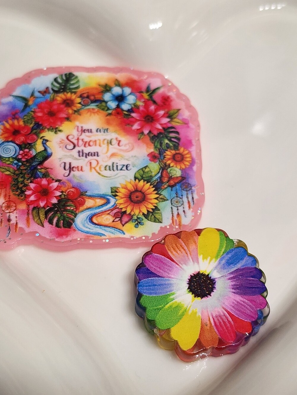 You Are Strong Flower Flatback Focal Bead Keychain Badge Magnet Phone Chain